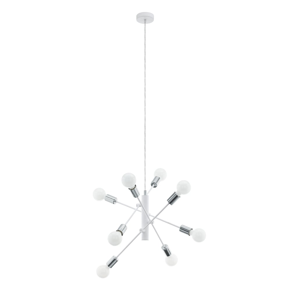 Eglo 98017 GRADOLI - Závěsné svítidlo v bílé a stříbrné barvě, 8 x E27, Ø 71cm