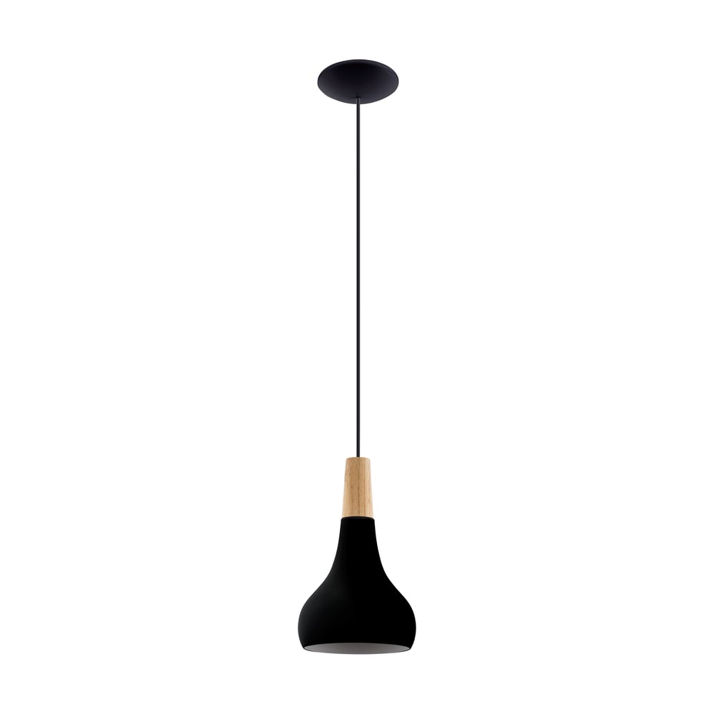 Eglo 900161 SABINAR - Moderní závěsné svítidlo v černé barvě se dřevem, 1 x E27, Ø 18cm