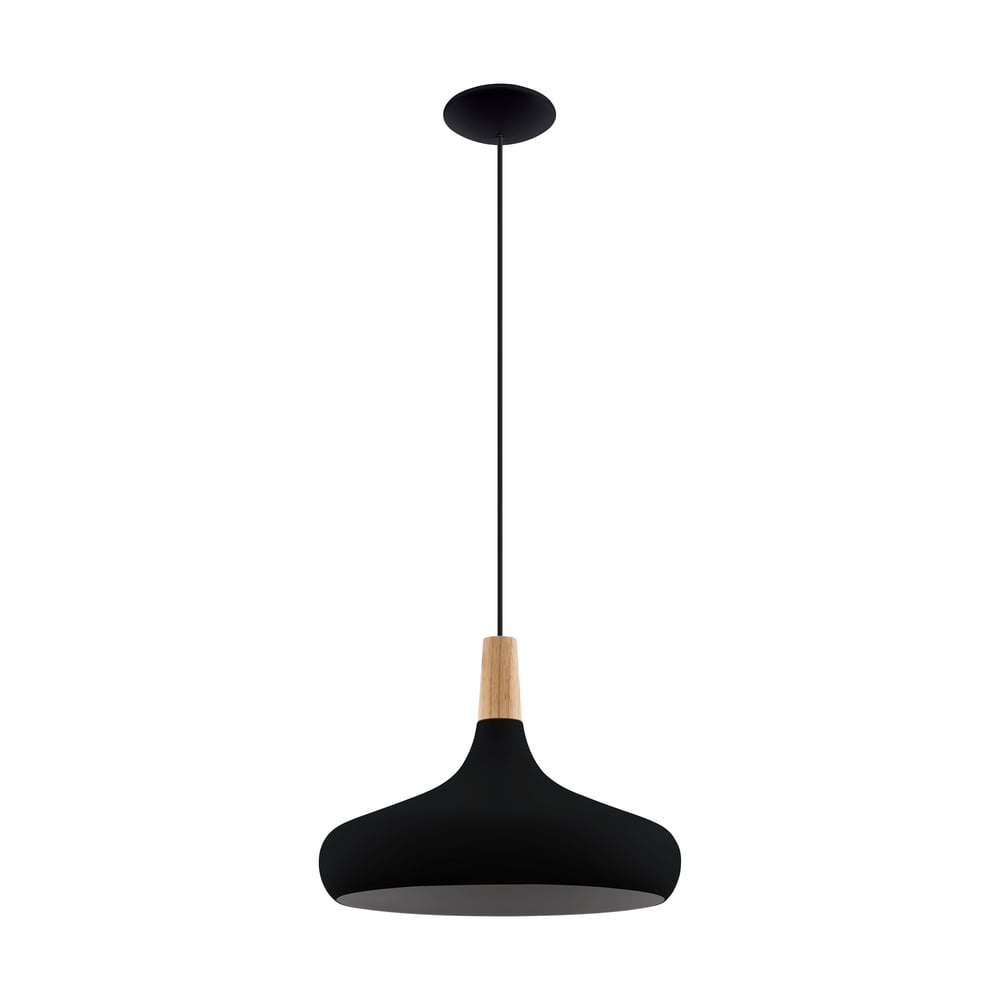 Eglo 900163 SABINAR - Moderní závěsné svítidlo v černé barvě se dřevem, 1 x E27, Ø 40cm