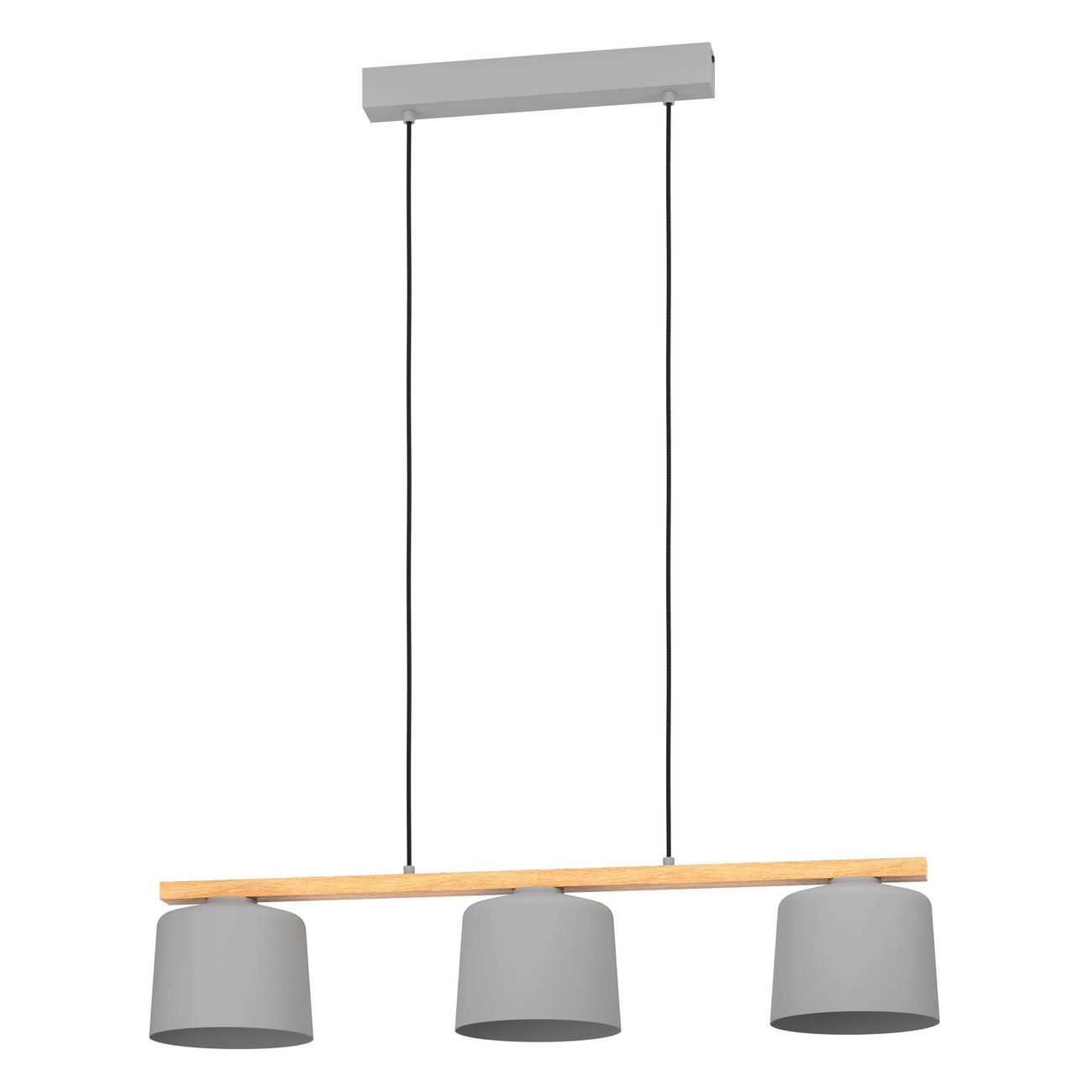 Eglo 900362 MARIEL - Závěsné šedé svítidlo se dřevěnou lištou, 3 x E27, 91cm