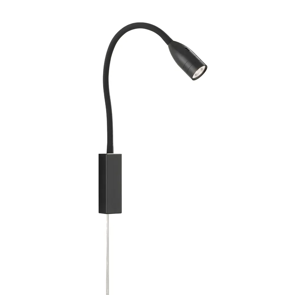 Fischer Honsel 30170 STEN - Nástěnná LED černá čtecí lampička s husím krkem a bezdotykovým vypínačem, LED 5W, 420lm, 3000K