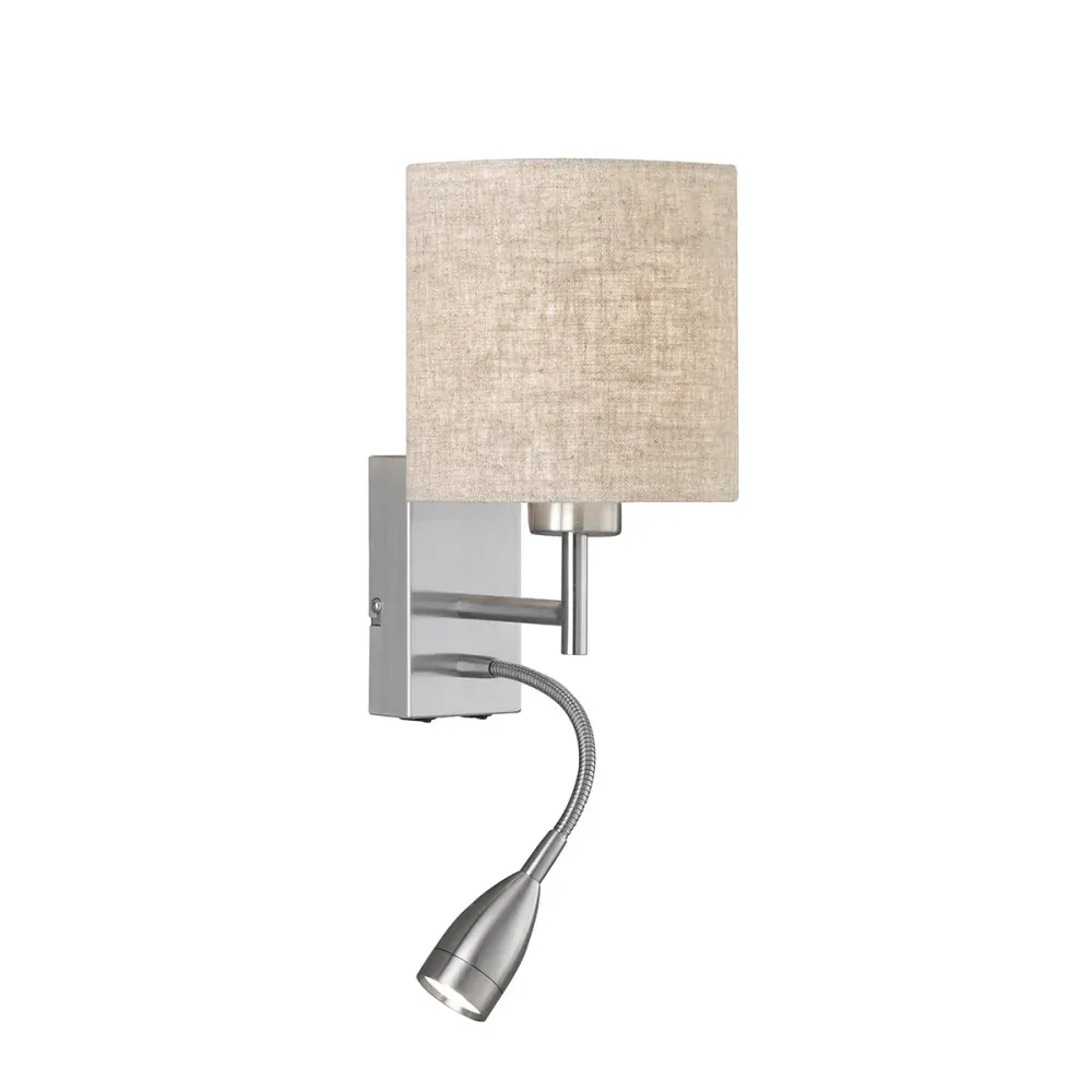 Fischer Honsel 30314 DREAMER - Nástěnná lampička s textilním stínidlem a čtecí bodovkou, 1 x E27 + LED 4W, 2700K, 2x vypínač