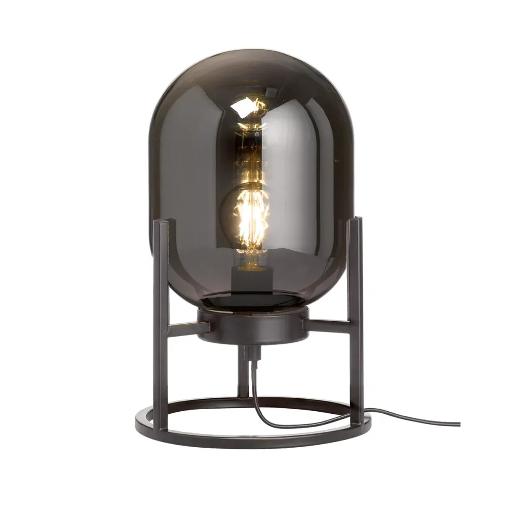 Fischer Honsel 50130 REGI - Stolní lampa v černé barvě s kouřovým sklem, 1 x E27, 34cm