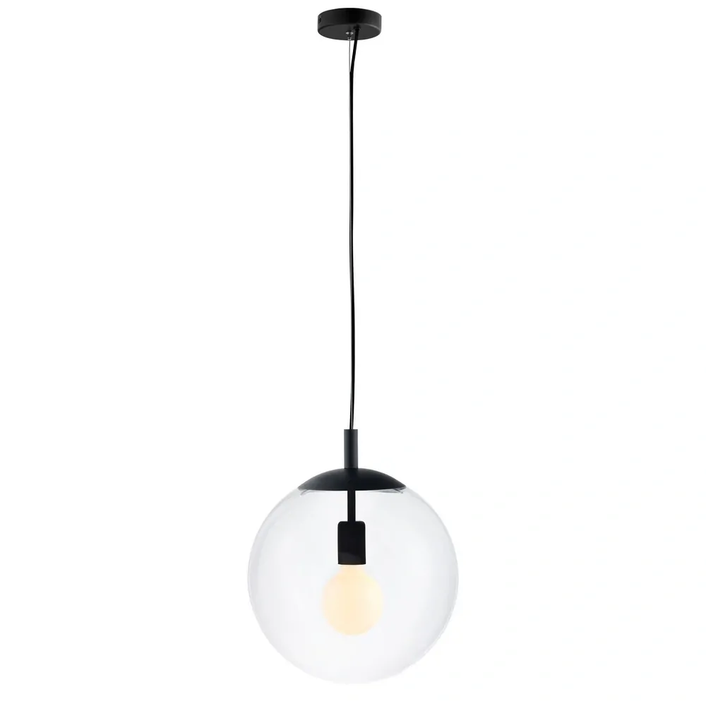 Kaspa 10733102 ALUR L - Závěsné svítidlo s kulatým transparentním stínidlem, černé prvky, 1 x E27, Ø 40cm