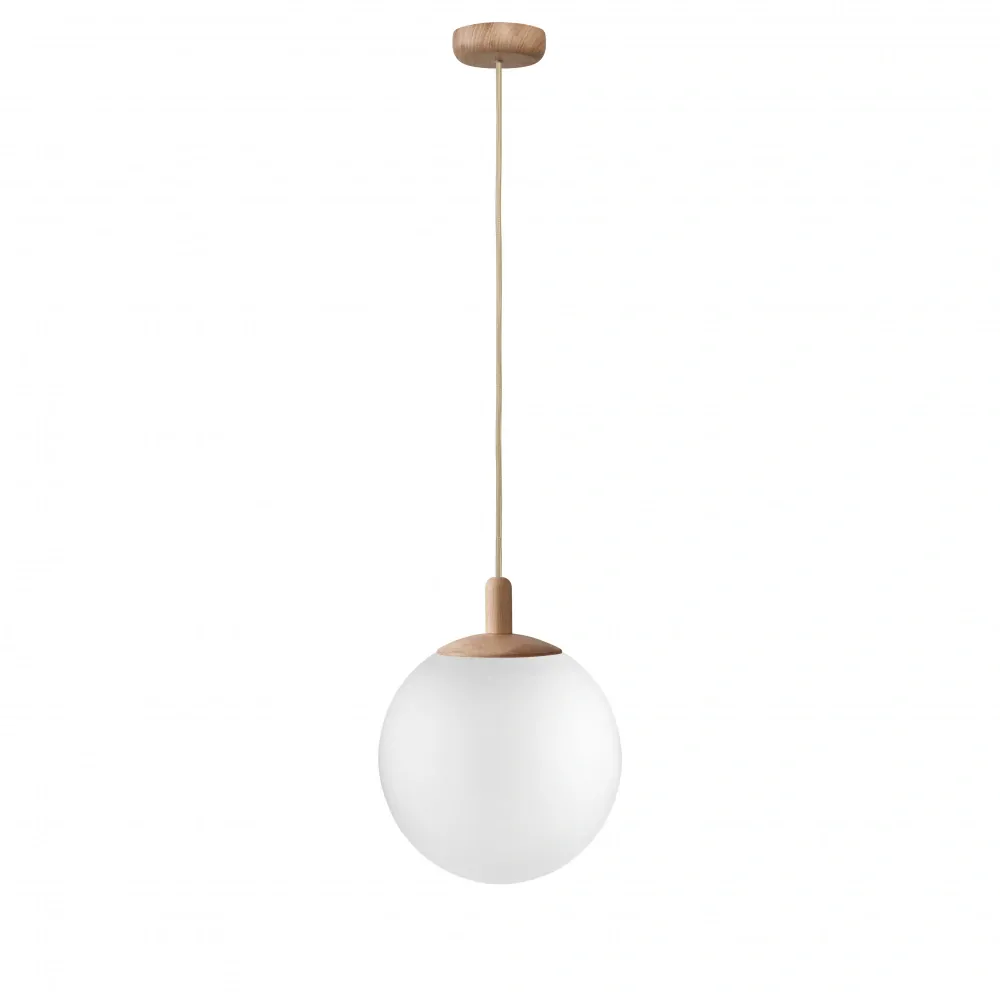 Kaspa 11146119 ALUR WOOD - Závěsné svítidlo s kulatým skleněným stínidlem, dřevěné prvky, 1 x E27, Ø 25cm