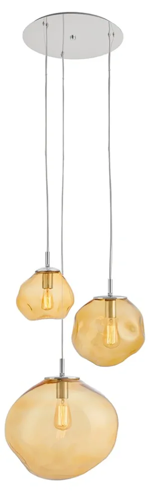 Kaspa 10419315 AVIA - Trojramenné závěsné svítidlo, průhledná nepravidelná jantarová skla, lesklý chrom, 3 x E27