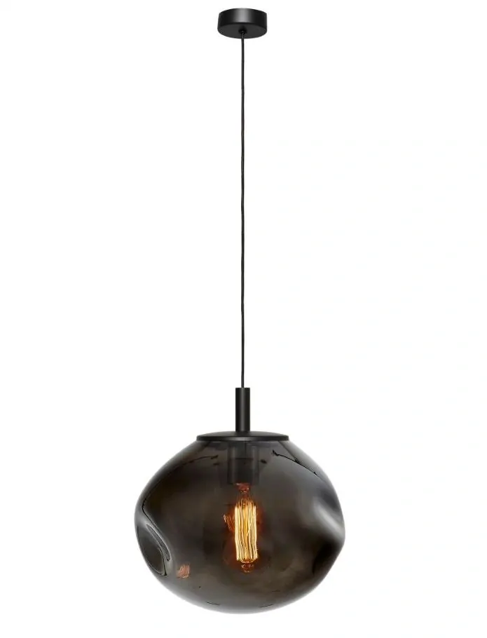 Kaspa 11152108 AVIA BLACK S - Závěsné černé svítidlo s nepravidelným průhledným stínidlem v grafitové barvě, 1 x E27, Ø 25cm