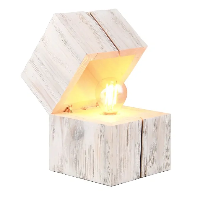 Trio Leuchten 514110101 TREASURE - Stolní dřevěná lampička na noční stolek, 1 x E14, včetně LED žárovky, bílé dřevo