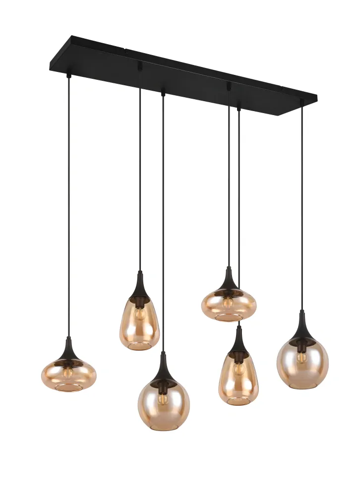 Trio Leuchten 317000613 LUMINA - Závěsné svítidlo s jantarovými stínidly nad jídelní stůl, 6 x E14, šířka 93cm