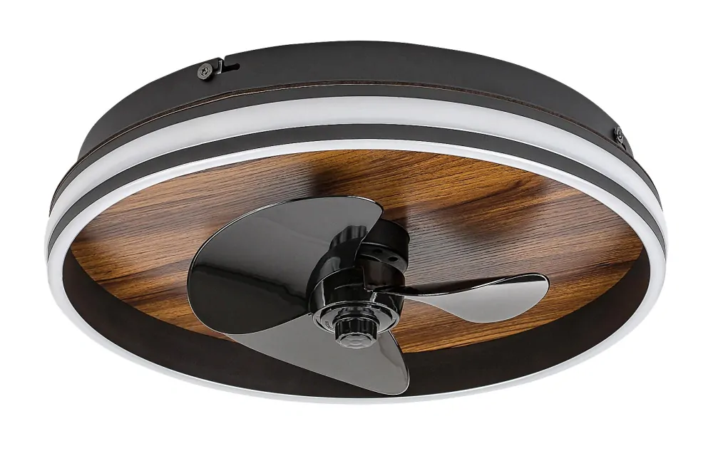 RABALUX 71016 FAUSTINE - Stropní LED černý ventilátor s dýhovou deskou a s dálkovým ovladačem, 3 rychlost, LED 30W, 3000-6500K, Ø 47cm