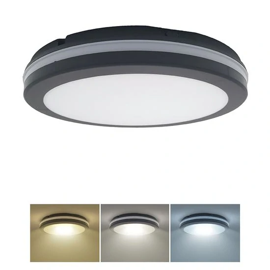 Solight WO820 - LED černé koupelnové stropní svítidlo s přepínači na výkon a barvu světla, LED max 26W, 3000K, 4000K, 6500K Ø 30cm, IP65