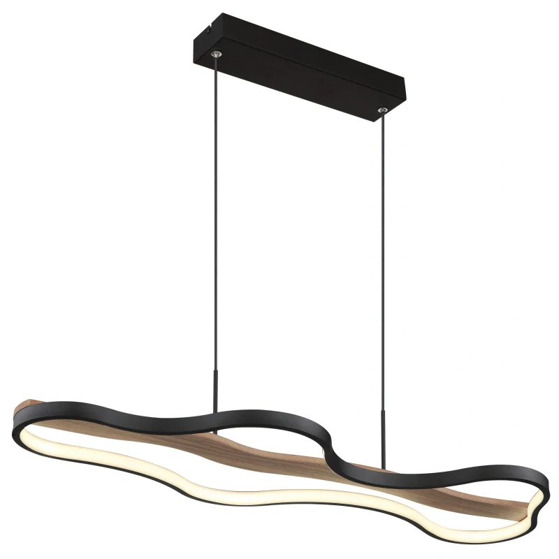 Globo 67181H BEZZY - Moderní LED lustr nad jídelní stůl v černé barvě se dřevem, dálkové ovládání LED 30W, 2700 - 6000K, 80 x 28cm