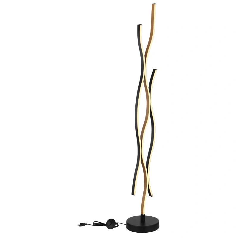 Globo 67206SW GERONIMO - Stojací černá moderní LED lampa s prvkem imituící dřevo, LED 28W, 3000K , 135cm