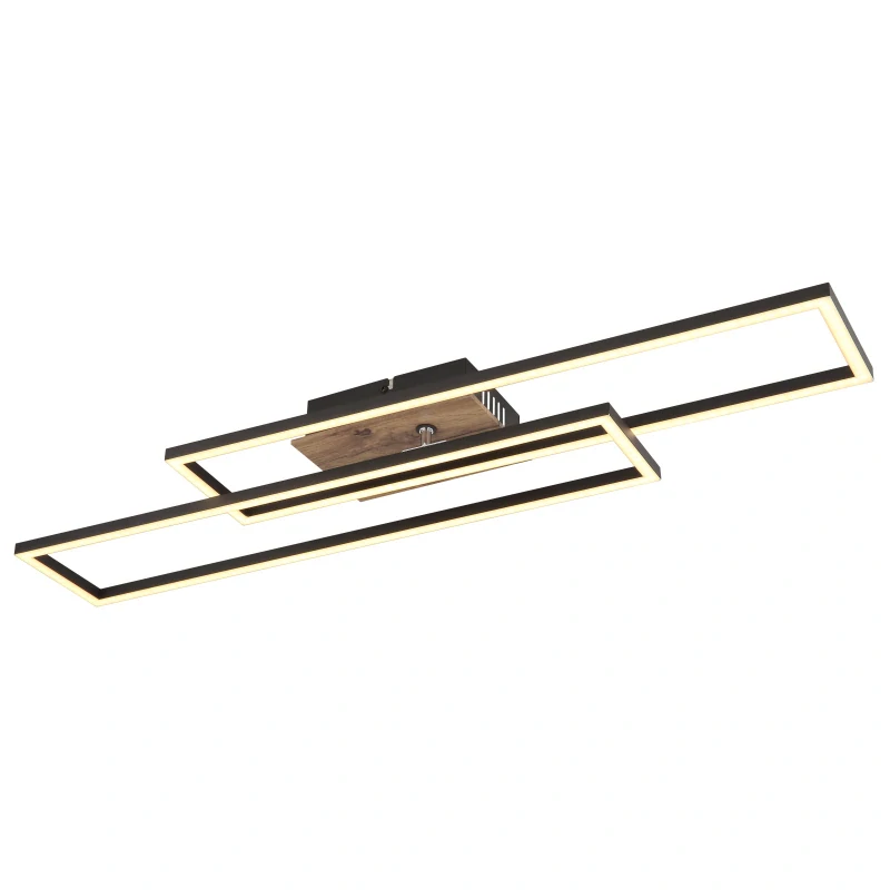 Globo 67208-30 DAKARI - Moderní LED stropní lustr v černé barvě s MDF dřevem, LED 30W, 3000K , 80 x 60cm