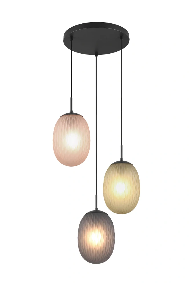 Trio Leuchten 364230317 FACETTE - Závěsný trojramenný lustr se skleněnými stínidly, 3 x E27, Ø 43cm