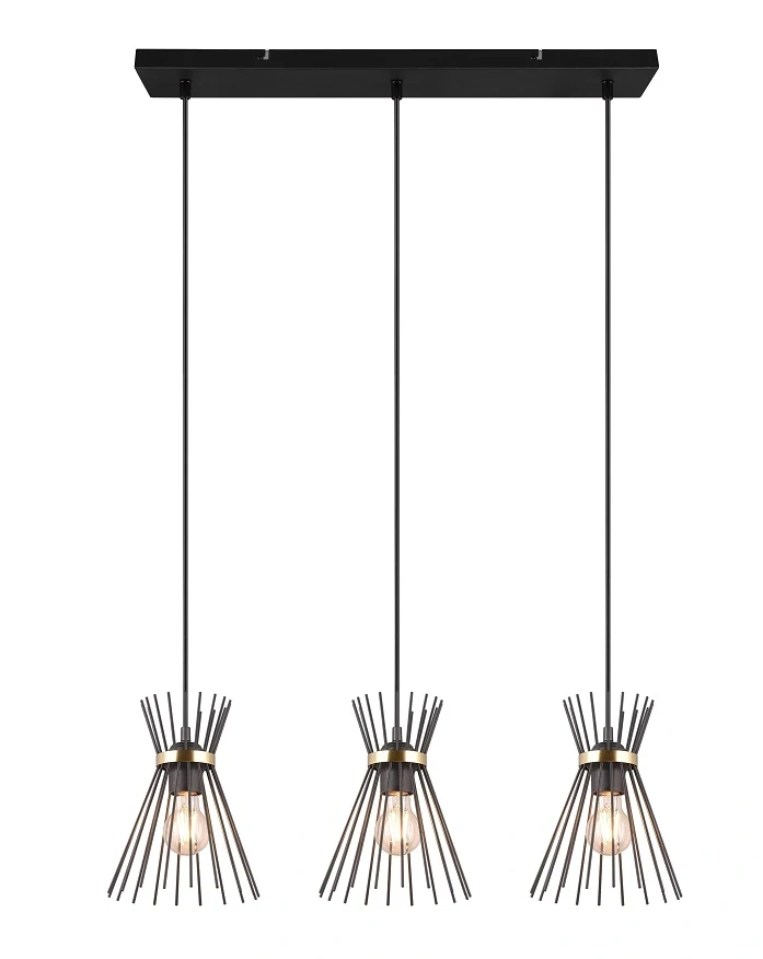 Trio Leuchten R31533080 ROD - Závěsné kovové trojramenné vintage svítidlo v černé a zlaté barvě, 3 x E27, 82cm