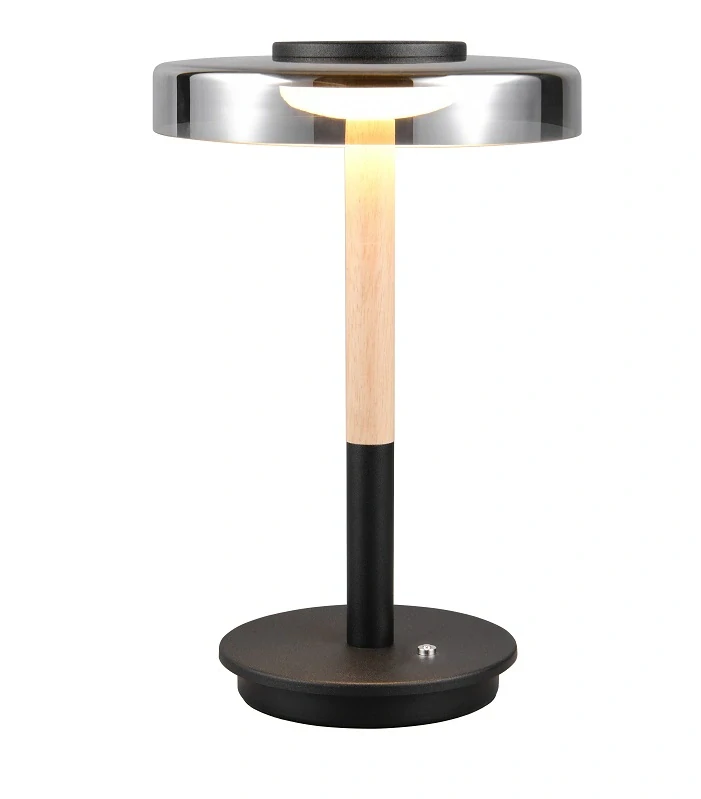 Trio Leuchten 554910132 CELESTE - Stmívatelná stolní lampička v černé barvě se dřevem, LED 10W, 3000K