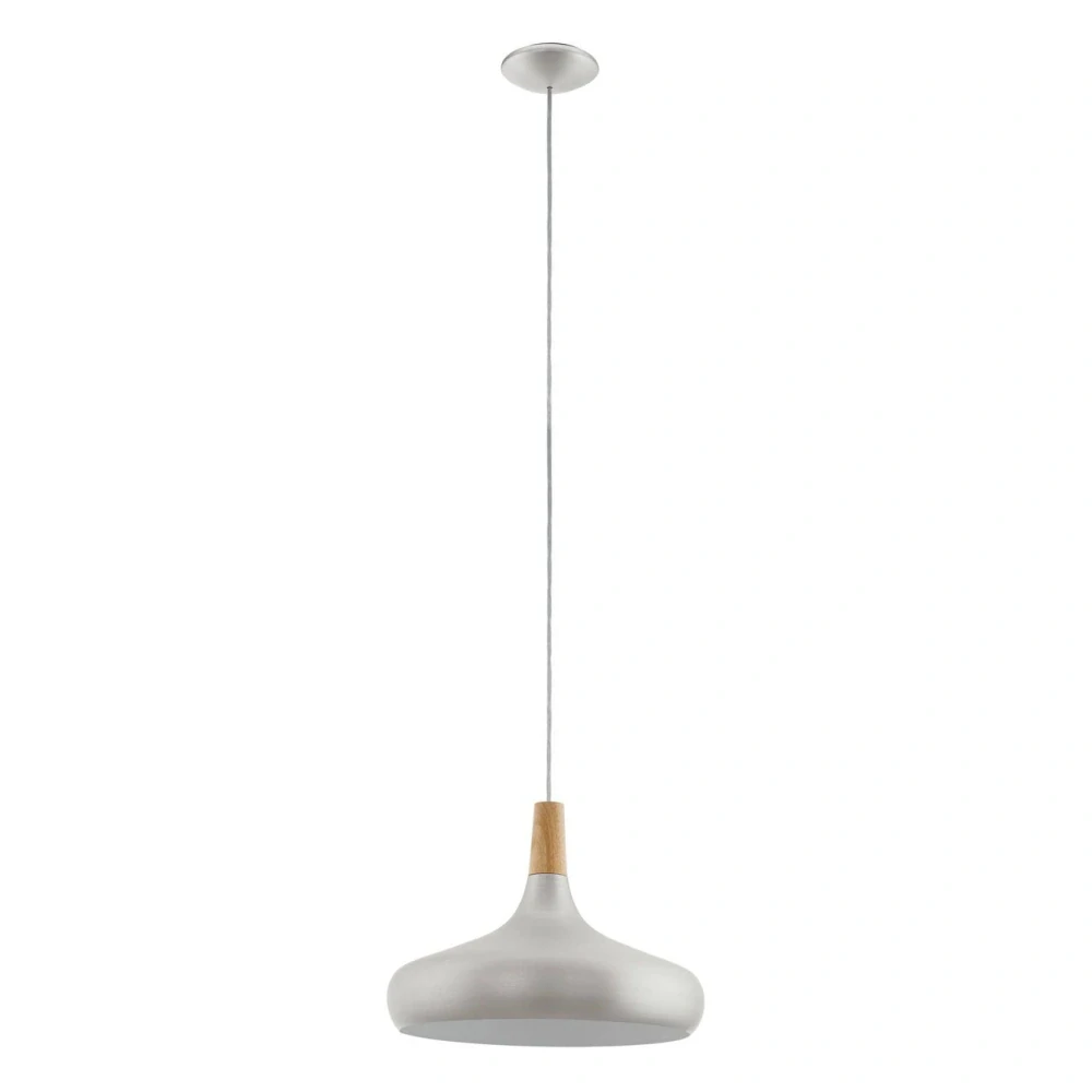 Eglo 901182 SABINAR - Moderní závěsné svítidlo ve stříbrné barvě se dřevem, 1 x E27, Ø 40cm