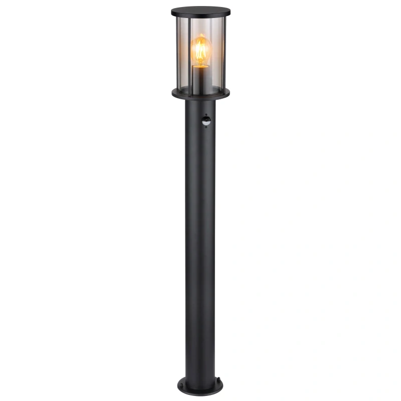 Globo 31363S GRACEY - Venkovní stojací lampa s pohybovým senzorem v černé barvě kovu a kouřovým sklem, 1 x E27, IP54, 100cm