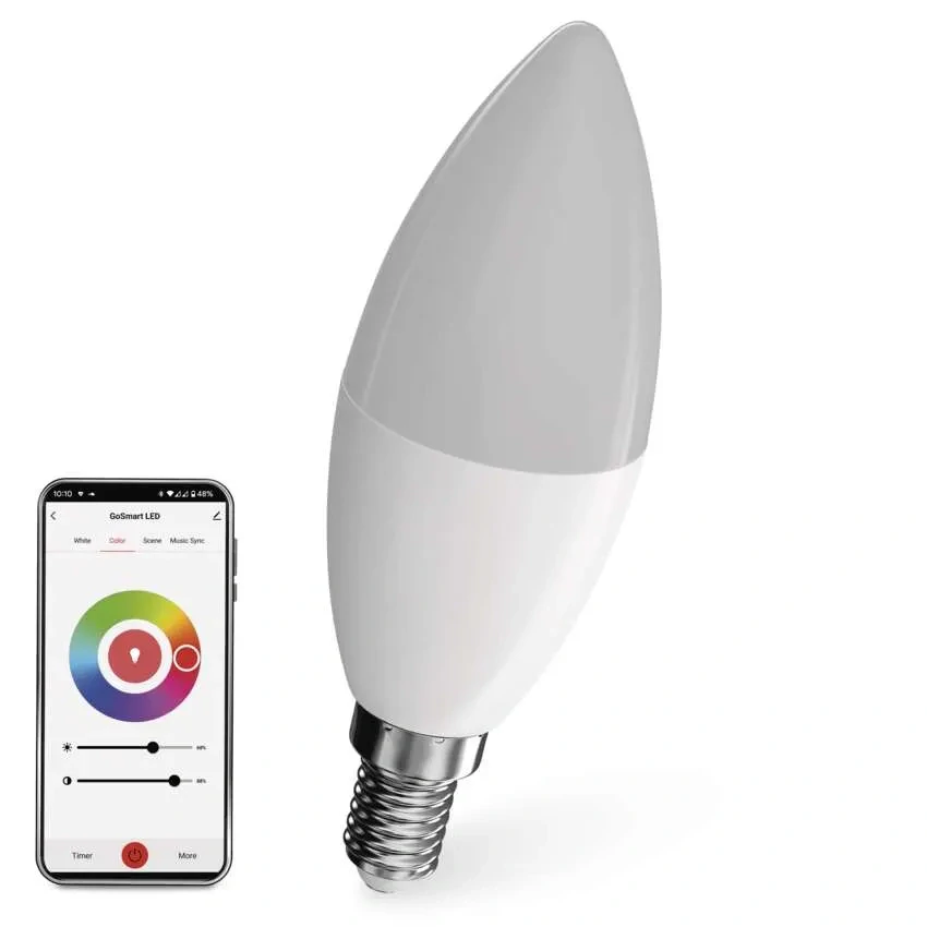 EMOS ZQW322R GO SMART - Chytrá LED RGB žárovka E14 svíčka, ovládání z mobilní aplikace, LED 4,8W, 2700-6500K + RGB, E14