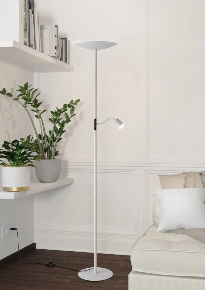 Eglo 901978 CONIVARINO - Čtecí dotykem stmívatelná LED lampa v bílé barvě, LED 26,5W + 4W, 170cm