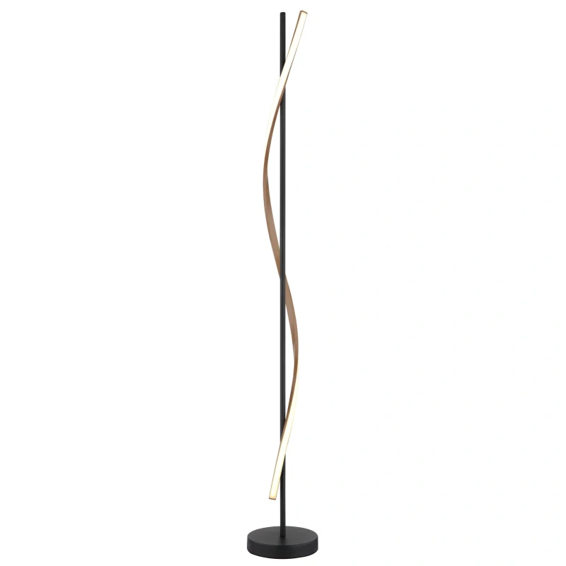 Globo 67354S WATKINS - Stojací lampa v matné černé barvě s imitací dřeva 30W, 3000K, 150cm