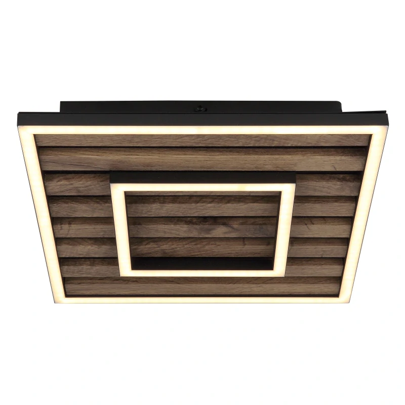 Globo 67345D WOODY - Stropní LED svítidlo v černé barvě s MDF dřevem, LED 15W, 3000K, 30x30cm