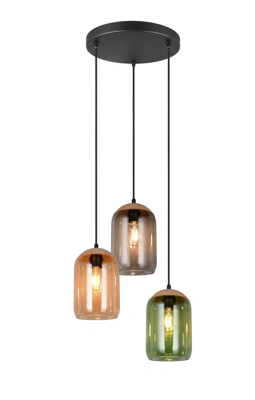 Trio Leuchten 364630317 CORK - Závěsný trojramenný lustr se skleněnými stínidly, 3 x E27, Ø 30cm