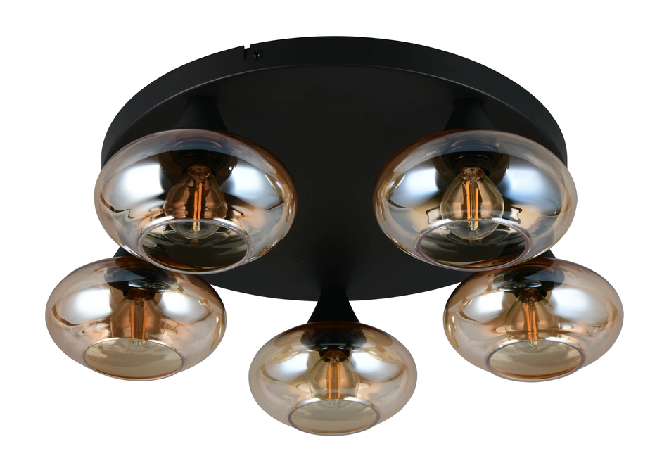 Trio Leuchten R66645013 DIVINA - Stropní černý lustr s jantarovými skleněnými stínidly, 5 x E14, Ø 49cm