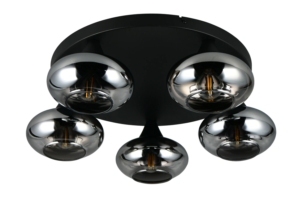 Trio Leuchten R66645054 DIVINA - Stropní černý lustr s kouřovými skleněnými stínidly, 5 x E14, Ø 49cm