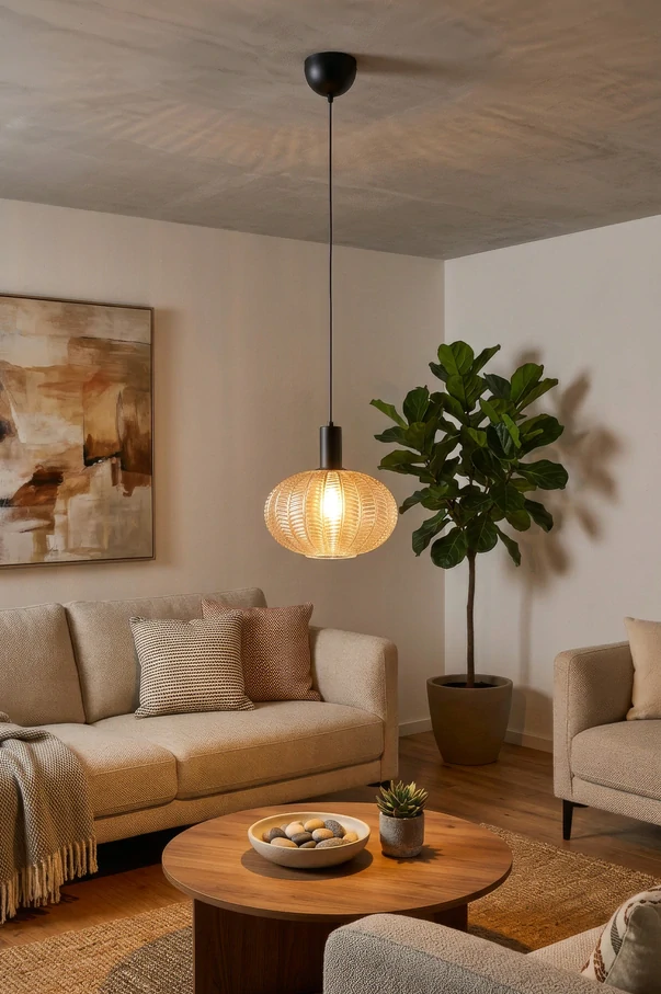 Trio Leuchten R36771013 ELVEZIA - Závěsný lustr se skleněným jantarovým stínidlem, 1 x E27