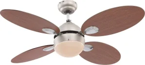 GLOBO WADE I 03180 - Stropní svítidlo s ventilátorem nikl matný, 1xE14 60W, 3 rychlosti, 2 směry otáčení, Ø 106,6 cm, výška 37 cm