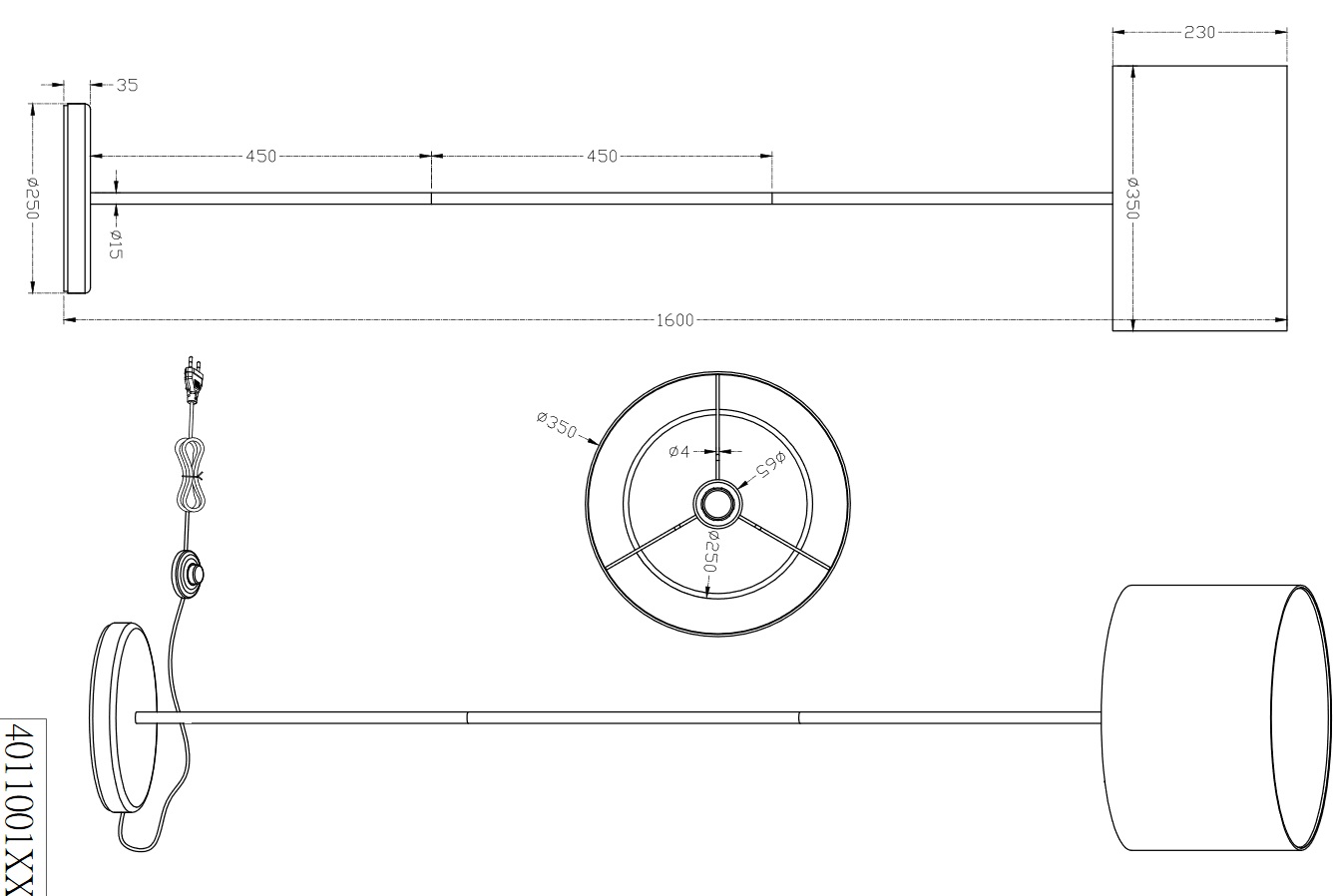 Trio Leuchten 401100101 HOTEL - Moderní stojací lampa 1 x E27, 160cm