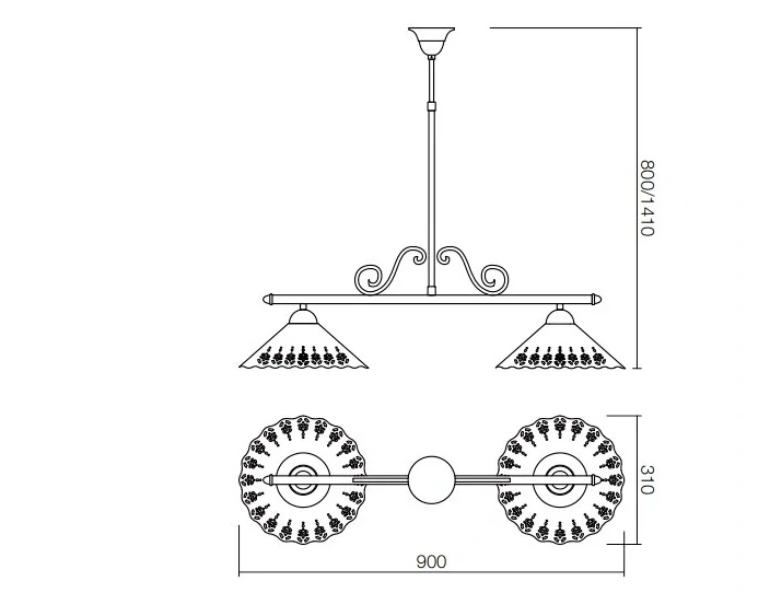 Redo LEA 02-805 + CT31 - Stropní dvouramenné retro svítidlo Ø skla 31cm