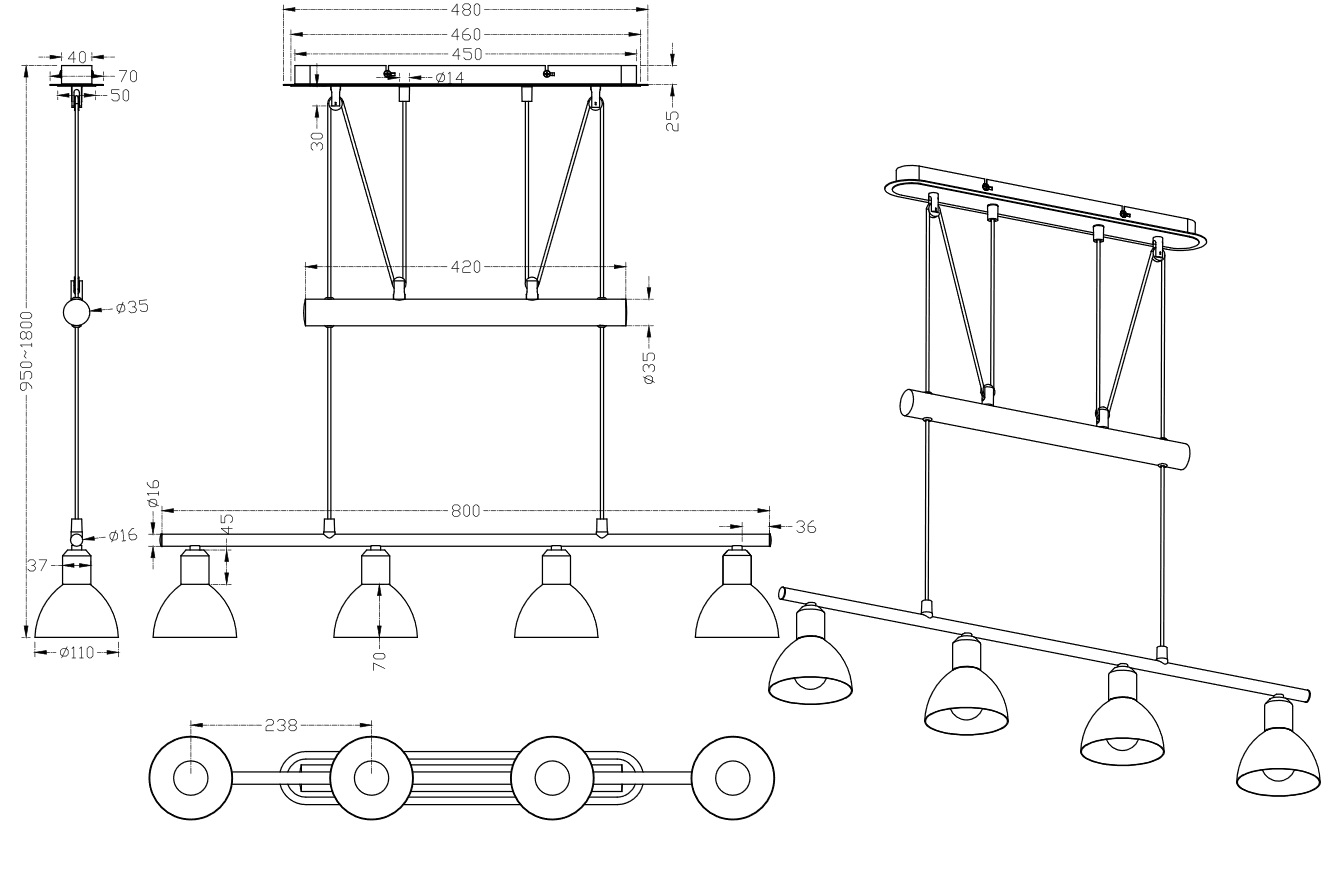 Trio Leuchten 371010407 LEVISTO - Stahovací lustr nad jídelní stůl  + LED žárovky