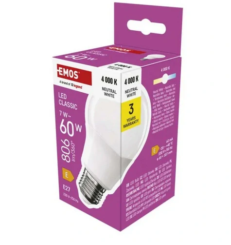LED žárovka E27- ZQ5E43, 7W, Neutrální bílá 4000K, 806lm