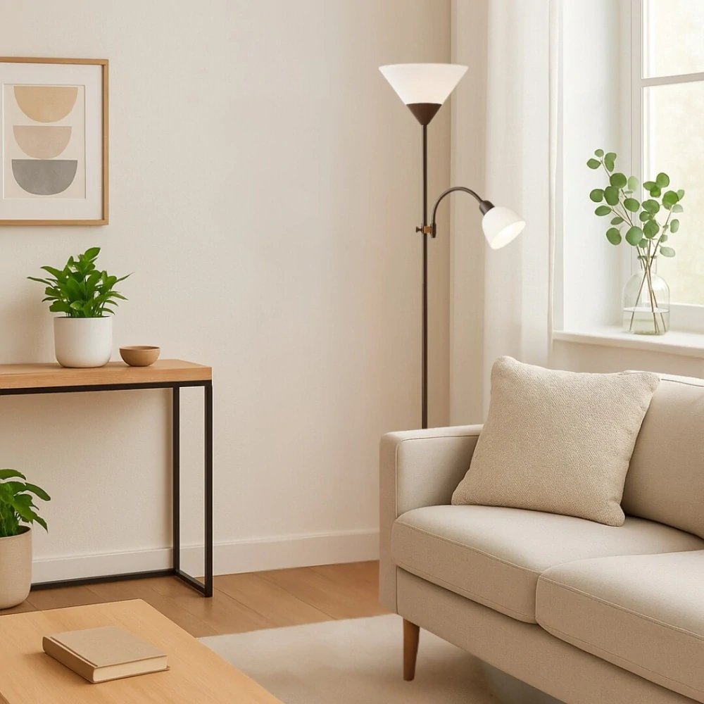 Rabalux 4188 ACTION - Hnědá stojací lampa s bodovkou na čtení, 1 x E27 + 1 x E14, 178cm