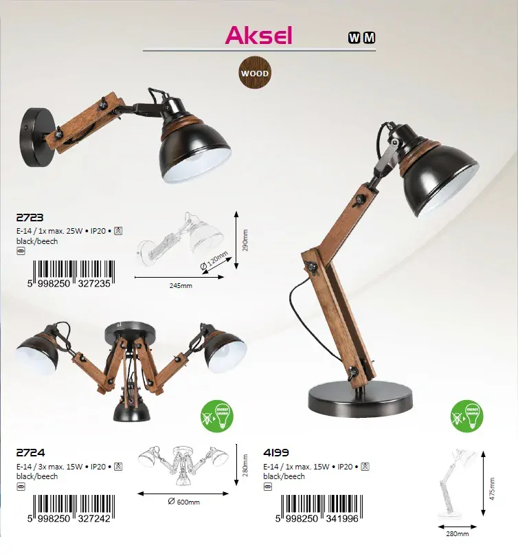 Rabalux 4199 AKSEL - Stolní industriální  lampa s dřevěnou monturou
