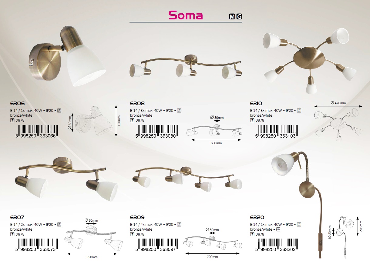 Rabalux 6307 SOMA - Nástěnné nebo stropní  dvoubodovka s naklápěcími stínidly, barva bronz