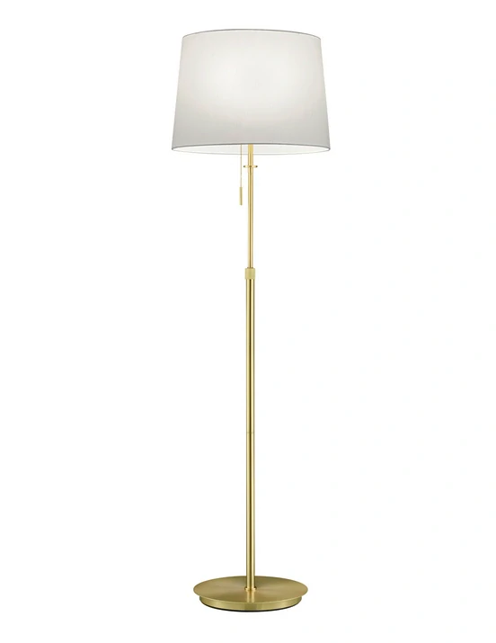 Trio Leuchten 409100308 LYON - Stojací moderní mosazná lampa s tahovým vypínačem a bílým textilním stínidlem, výška 138-180cm, 3 x E27