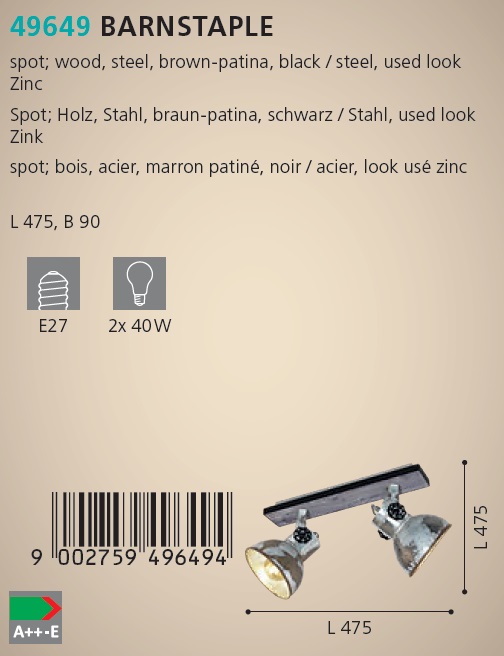 Eglo 49649 BARNSTAPLE - Stropní industriální bodovka 2 x E27