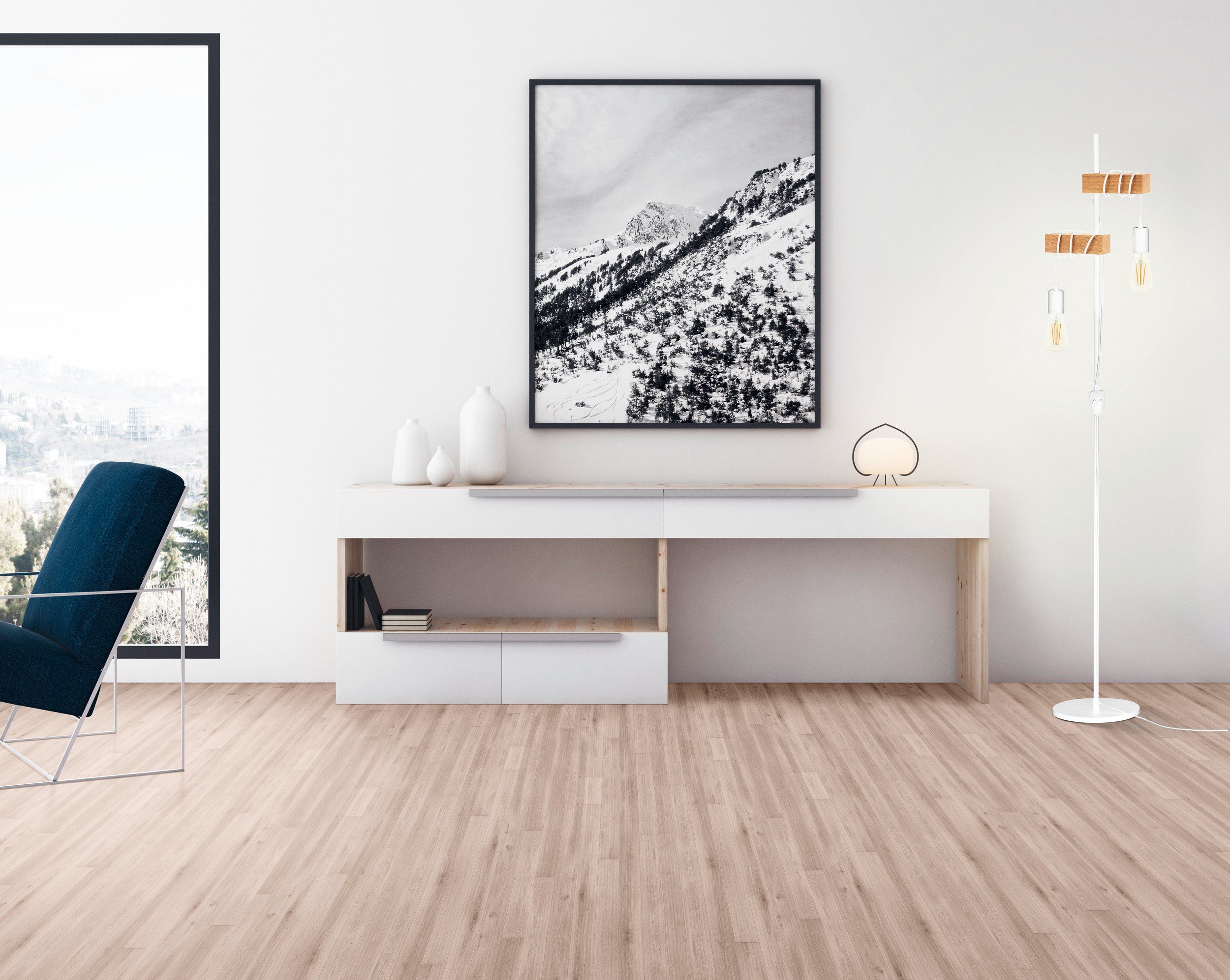 Eglo 33167 TOWNSHEND 2 - Retro bílá stojací lampa se dřevěným prvkem, 2 x E27