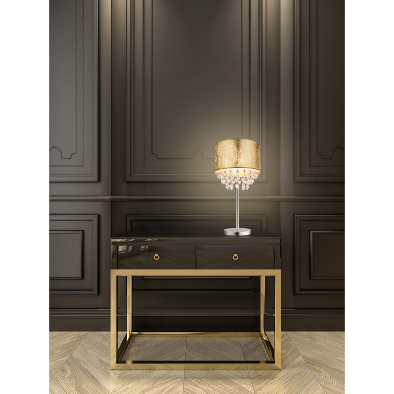 Globo 15187T3 AMY - Moderní stolní lampa s textilním stínidlem ve zlaté barvě s ověsky 1 x E27