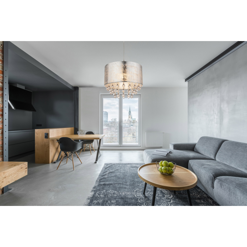 Globo 15188H3 AMY - Závěsný textilní lustr ve stříbrné barvě s ověsky 1 x E27