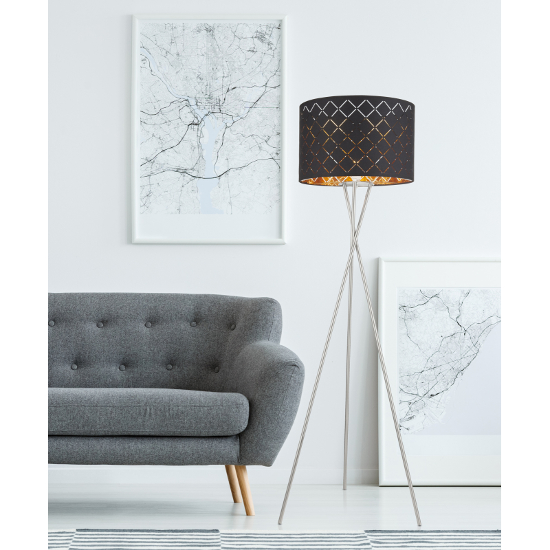 Globo 15229S1 CLARKE - Moderní stojací lampa na kovové trojnožce 1 x E27, Ø 62cm