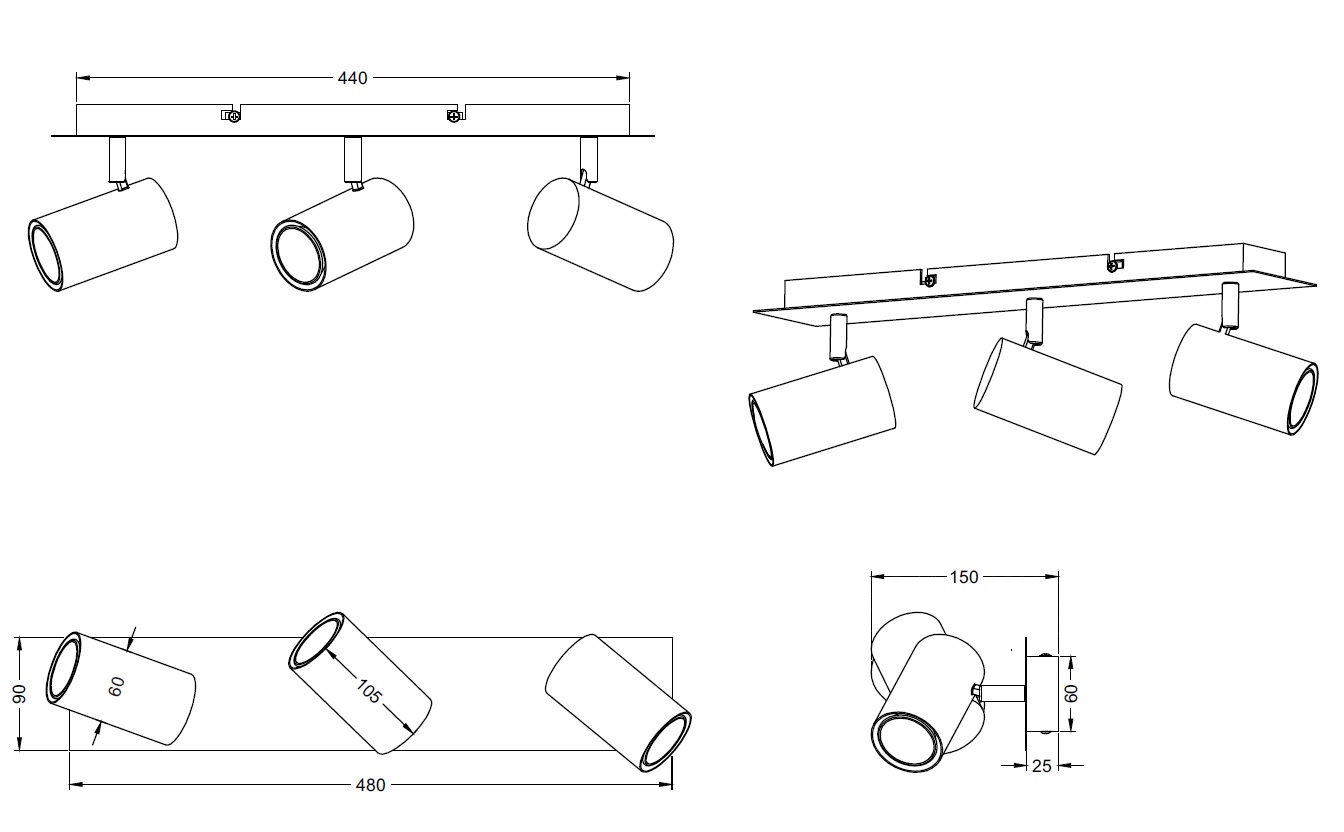 Trio Leuchten 802400307 MARLEY nikl- Stropní spotové svítidlo v matném niklu barvě 3 x GU10