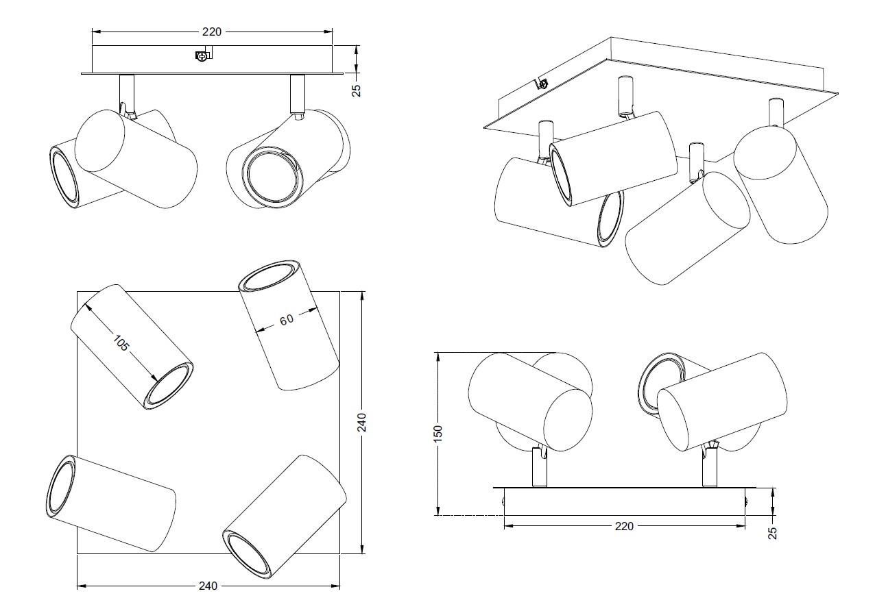 Trio Leuchten 802430432 MARLEY black - Stropní spotové svítidlo v černé barvě 4 x GU10
