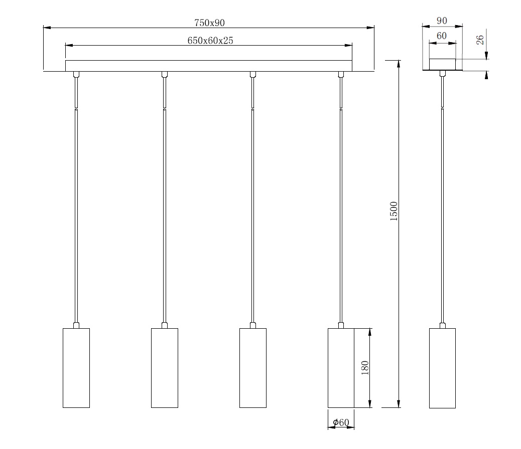 Trio Leuchten 312400432 MARLEY black  - Závěsné čtyřramenné svítidlo v černé barvě 4 x GU10