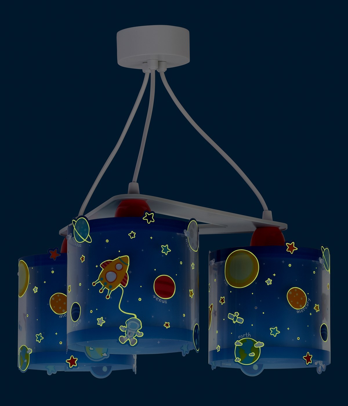 Dalber 41344 PLANETS - Dětské závěsné trojramenné svítidlo pro malé kosmonauty, fofsoreskující + Dárek LED žárovky