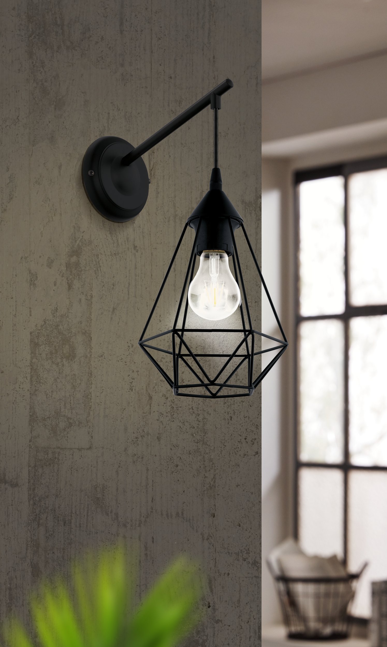 Eglo 49081 TARBES - Nástěnné černé retro svítidlo 1 x E27